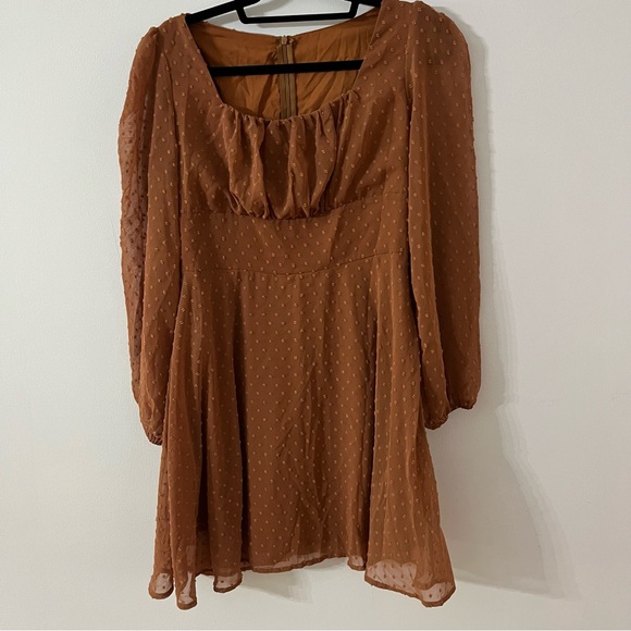 LYANER Women' Swiss Dots Square Neck Ruffle Hem Short Sleeve Elegant Mini Dress - Picture 5 of 13